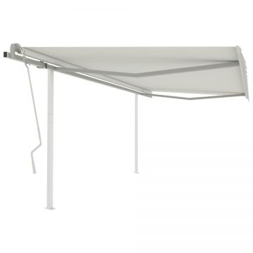 Copertină retractabilă manual, cu stâlpi, crem, 4x3 m