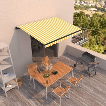 Copertină retractabilă manual, galben și alb, 350x250 cm