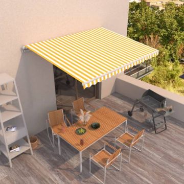 Copertină retractabilă manual, galben și alb, 400x350 cm