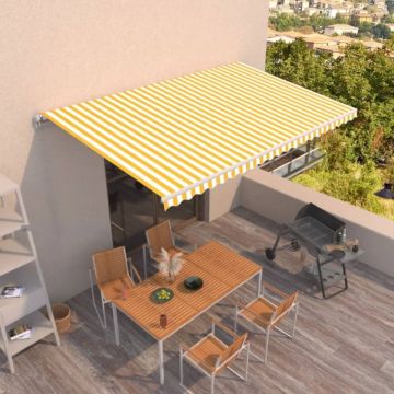 Copertină retractabilă manual, galben și alb, 500x300 cm