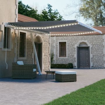 Copertină retractabilă manual LED, albastru și alb, 450x300 cm