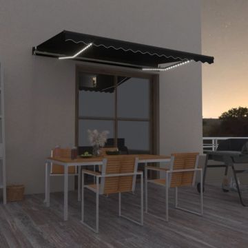 Copertină retractabilă manual LED, antracit, 400x350 cm