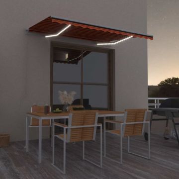 Copertină retractabilă manual LED, portocaliu/maro, 350x250 cm