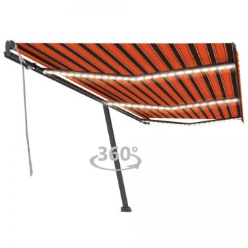 Copertină retractabilă manual LED, portocaliu/maro, 600x300 cm