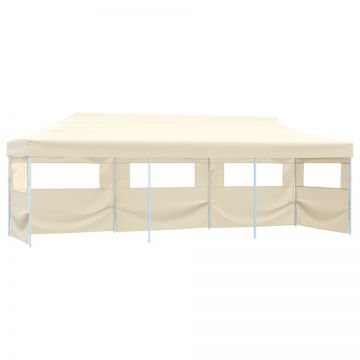 Cort de petrecere pliabil cu 5 pereți laterali, crem, 3 x 9 m