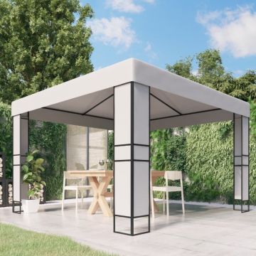 Pavilion cu acoperiș dublu, alb, 3 x 3 m