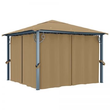 Pavilion cu perdele, gri taupe, 300 x 300 cm, aluminiu