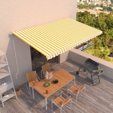 Copertină retractabilă automat, galben și alb, 500x300 cm