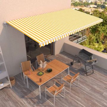 Copertină retractabilă automat, galben și alb, 600x350 cm