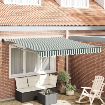 Marchiza manuală retractabilă Verde și Alb 350x250 cm, Material de înlocuire pentru marchiză pentru cadru de 3.5x2.5 m Verde și Alb