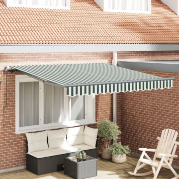 Marchiză Manuală Retractabilă Verde și Albă 350x250 cm, Material de Înlocuire pentru Marchiză de 3,5x2,5 m Cadru Verde și Alb