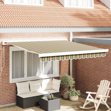 Marchiză Manuală Retractabilă Verde și Galben 350x250 cm, Material de înlocuire pentru marchiză pentru cadru de 3.5x2.5 m Verde și Galben