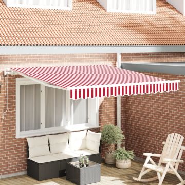 Marchiză Retractabilă Automată cu Dungi Roșii și Albe 350x250 cm