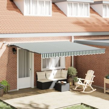 Marchiză Retractabilă Automată cu LED Verde și Alb 400x300 cm, Material pentru înlocuirea marchizei 4x3 m Verde și Alb