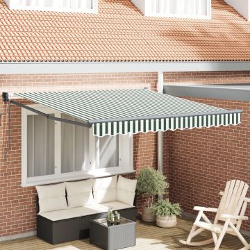 Marchiză retractabilă automată Verde și Alb 350x250 cm, Material de înlocuire pentru marchiză pentru cadru de 3.5x2.5 m Verde și Alb