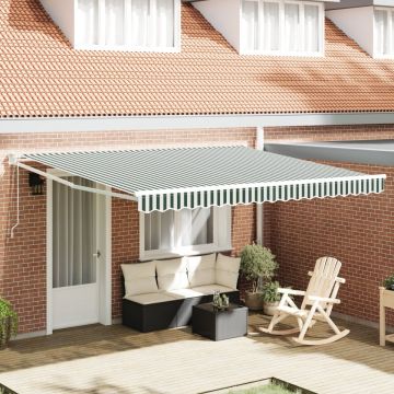 Marchiză retractabilă automată Verde și Alb 400x300 cm, Material de schimb pentru marchiză pentru cadru de 4x3 m Verde și Alb