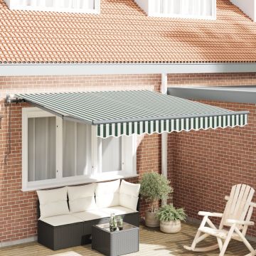 Marchiză Retractabilă Automatică Verde și Alb 350x250 cm, Material de Înlocuire pentru Marchiză 3.5x2.5 m Verde și Alb