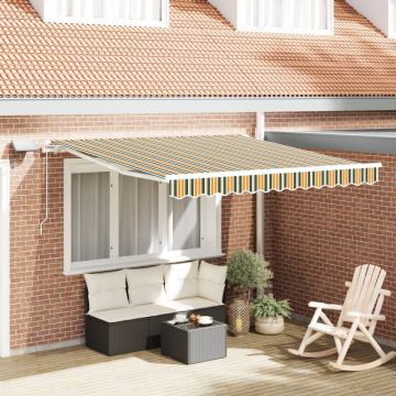 Marchiză retractabilă manuală cu LED Verde și Galben 300x250 cm, Marchiză pentru cadru de 3x2.5 m Verde și Galben