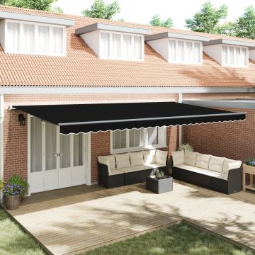 Marchiză retractabilă manuală neagră 600x300 cm, Fabric de înlocuire pentru marchiză de 6x3 m neagră