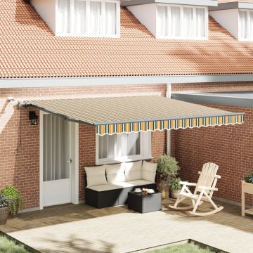 Markiză Retractabilă Automată cu LED Verde și Galben 400x300 cm, Material de înlocuire pentru markiză pentru cadru de 4x3 m Verde și Galben