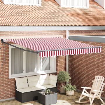 Markiză Retractabilă Automată Dungi Roșii și Albe 350x250 cm