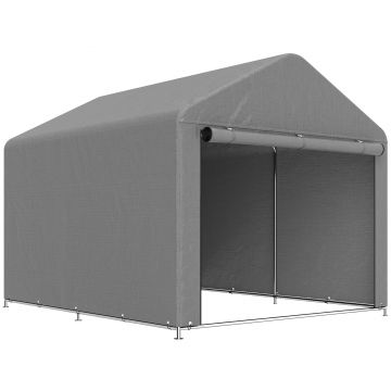 Outsunny 2x2.4 m Cort pentru Depozitare în Grădină, Cort Garaj cu Acoperire Impermeabilă, Ușă Rulabilă cu Fermoar, pentru Biciclete și Unelte, Metal Zincat, Gri Deschis | Aosom Romania