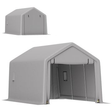 Outsunny Carport cort garaj 3 x 5,2 m, abriu mașină exterior carport pentru mașină cu ușă ruletă detașabilă gri | Aosom Romania