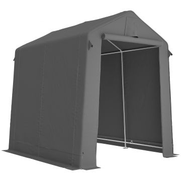 Outsunny Cort garaj 2,3 x 1,9 m, rezistent la apă, cort pentru unelte cu ușă rulabilă cu fermoar, ventilație, acoperiș în două ape, gri închis | Aosom Romania