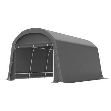 Outsunny /magazie de grădină cu prelata din plastic, cort pentru unelte, garaj montabil, 300B x 450T x 230H cm, Gri închis | Aosom Romania