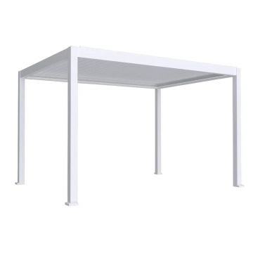 Pergola bioclimatica, iluminare LED, aluminiu, acoperis motorizat, Naimeed D6785, 400x300x250cm, Alb