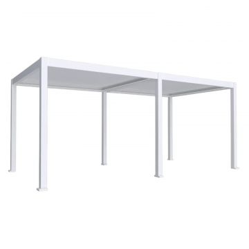 Pergola bioclimatica, iluminare LED, aluminiu, acoperis motorizat, Naimeed D6788, 600x300x250cm, Alb